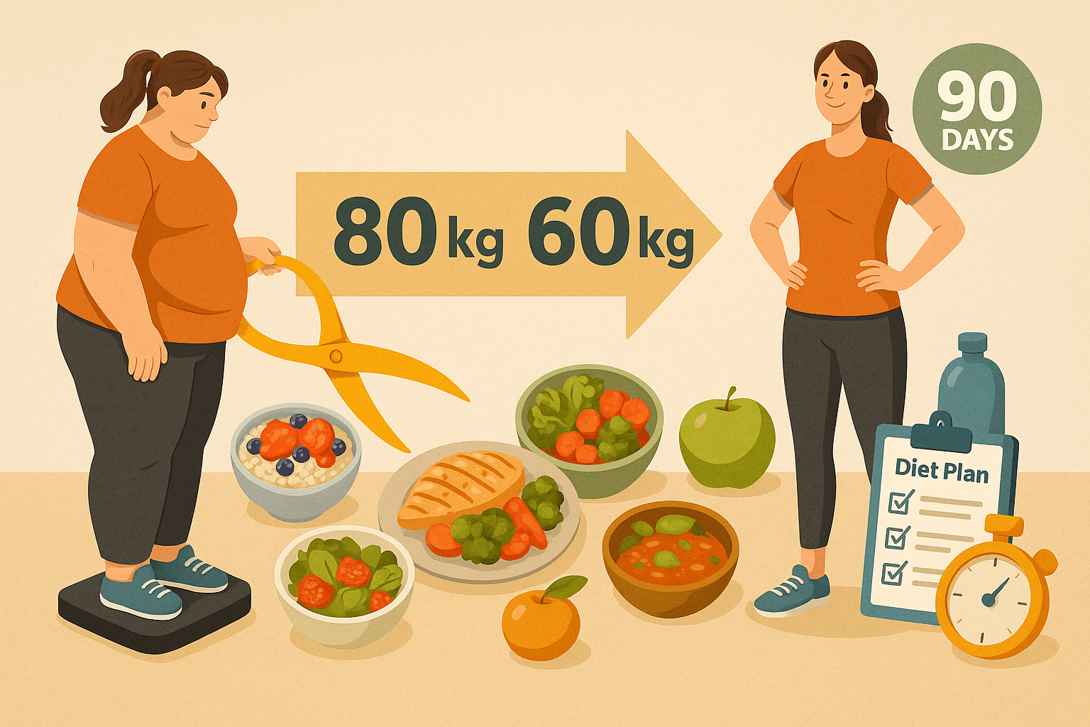 80 kg to 60kg Weight Loss Diet Plan: Transform Your Body in 90 Days